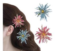 2 fermagli per capelli con fiori artificiali, stile hawaiano, bohémien, forcine a coccodrillo, accessori per capelli per feste in spiaggia, matrimoni (rosa + blu)