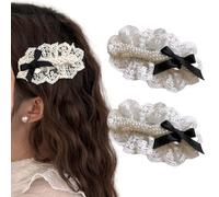 2 fermagli per capelli con piccole perle con pizzo beige, fermagli per capelli alla francese, eleganti accessori per capelli, forcine per capelli BB per feste, matrimoni e tutti i giorni