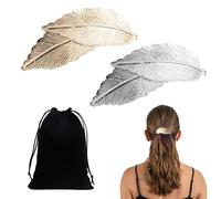 2 Fermagli per Capelli da Donna Con Custodia Nera - Metallo, Foglia, Accessori Retrò, Fascia (Oro, Argento)