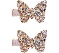 2 fermagli per capelli dorati a forma di farfalla, con fiocco di paillettes, per la cura dei capelli, per bambine
