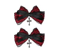 2 fermagli per capelli gotici da 9,96 cm, accessori per capelli punk per ragazze e donne, pizzo nero e fiocco rosso con clip a croce a becco d'anatra