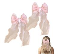 2 fermagli per capelli grandi con fiocco rosa, eleganti e in raso, per donne e ragazze, leggeri, per capelli sottili o spessi, accessori per feste di nozze per tutti i giorni (rosa, 2 pezzi)