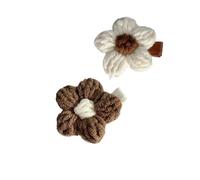 2 fermagli per capelli in corda di cotone intrecciata, per ragazze, a forma di fiore, alla moda, accessori per capelli (bianco e marrone)