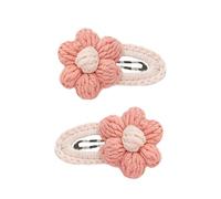 2 fermagli per capelli in tessuto, a forma di fiore di lana lavorato a mano, dolci e carini, clip laterali con fiori rosa