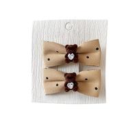 2 fermagli per capelli in tessuto, a pois, con fiocco a forma di orso, accessorio per capelli marrone