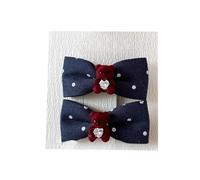 2 fermagli per capelli in tessuto, a pois, con fiocco a forma di orso, graziosi fermagli per capelli, accessorio per capelli blu navy