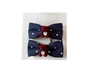 2 fermagli per capelli in tessuto, a pois, con fiocco a forma di orso, graziosi fermagli per capelli, accessorio per capelli blu navy