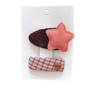 2 fermagli per capelli in tessuto, a scacchi, colore rosa marrone, dolci e carini, fatti a mano, mini fermagli per capelli con accessori laterali per capelli a forma di stelle