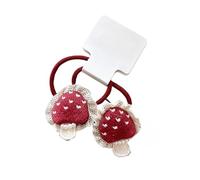 2 fermagli per capelli in tessuto con cordoncino, a forma di fungo, dolce e carino, mini accessori per capelli fatti a mano, colore: rosso