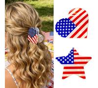 2 fermagli per capelli per il giorno dell'indipendenza da donna, fermagli per capelli a forma di cuore a stella, in acrilico, antiscivolo, con bandiera americana patriottica, accessori per capelli per