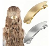 2 fermagli per capelli semplici francesi a molla, da donna, in metallo oro e argento, semplici e lucidi, lunghi, ovali, accessori per capelli per donne e ragazze