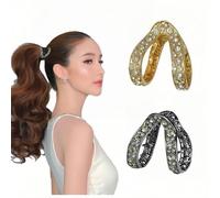 2 fermagli piccoli per coda di cavallo con strass, in metallo, anti-abbassamento, per coda di cavallo alta rimbalzante, per donne e ragazze