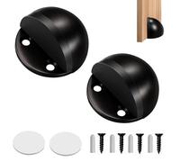 2 fermaporta autoadesivi in bronzo lucido a mezza luna, in acciaio inox, ovali, con viti e colle, per pavimenti duri, porte in vetro, casa, ufficio (nero)