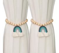 2 fermatenda magnetica in legno di cotone con ciondolo arcobaleno carino blu scuro