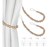 2 fermatende in legno con perline in stile bohémien, per tende da parete, per finestre, fermatenda con ganci, colore: oro, 2 pezzi