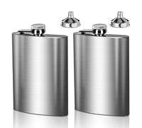 2 fiaschetta in acciaio inox, 8oz.227 ml, in acciaio inox, con imbuto, elegante e portatile, per trasportare alcol, a prova di perdite, per escursioni e feste (argento)