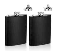 2 fiaschetta in acciaio inox, 8oz.227 ml, in acciaio inox, con imbuto, elegante e portatile, per trasportare alcol, a prova di perdite, per escursioni e feste (nero)