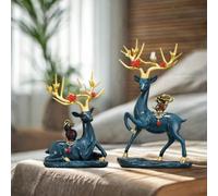 2 figurine di renne. Statuette di cervi moderne per la libreria della camera