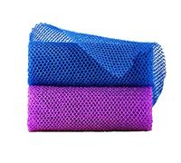 2 filetti di spugna da bagno esfolianti africani, 2 reti schiumogene, purificatore del corpo, purificatore dorsale, rimuove lo sporco e l'olio dalla pelle, pelle più liscia (blu, viola)