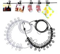 2 fili per bucato da campeggio con 12 mollette, allungabili, 1,8 m, 3,6 m, per esterni, per viaggi, vacanze, campeggio, dormitorio