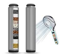 2 filtri a 15 strati per doccetta Meko, Ø 2,5 cm x altezza 10,8 cm, filtro di ricambio per doccia, filtro per acqua dura per filtrare acqua dura, cloro e metalli pesanti, odore (grigio)