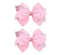 2 fiocchi per capelli con nastro glitterato per ragazze, scintillanti fiocchi per capelli con paillettes luccicanti, clip per fiocco con fiocco luccicante, forcine per capelli rosa