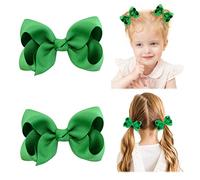 2 fiocchi per capelli da 7,6 cm, per ragazze, clip a coccodrillo, nastro grosgrain, tinta unita, accessori per capelli per bambine, colore verde sante