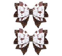 2 fiocchi per capelli da 8,9 cm, con stampa a forma di mucca, scintillanti forcine per capelli marroni luccicanti per cowgirl occidentali, bambini, adolescenti, donne, feste di compleanno per bambini,