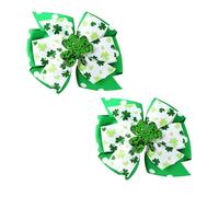 2 fiocchi per capelli per il giorno di San Patrizio con trifoglio verde glitterato fermagli per capelli irlandesi con trifoglio fiocco per capelli per feste irlandesi vestire accessori per capelli