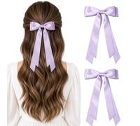 2 fiocchi per capelli viola con coda lunga, eleganti fermagli per capelli in raso con clip in metallo di sicurezza, accessori in stile francese per coda di cavallo, mezze acconciature quotidiane