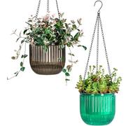 2 fioriere autoirriganti da appendere per interni, con fori di drenaggio, da appendere all'esterno, livello dell'acqua visibile, decorazione per la casa, giardinaggio (smeraldo e grigio)