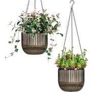 2 fioriere autoirriganti da appendere per interni e interni, con fori di drenaggio, cesto da fiori da appendere all'esterno, livello dell'acqua visibile, decorazione per la casa, giardinaggio (grigio)