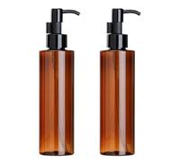 2 flaconi da 200 ml in plastica ambrata con pompa per lozioni con testa a pressione nera, vuoti, ricaricabili, contenitori per shampoo cosmetici, per olio di rimozione del trucco