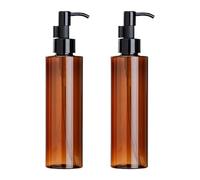 2 flaconi da 200 ml, in plastica ambrata, ricaricabili, per cosmetici, con pompa nera, per shampoo e olio struccante