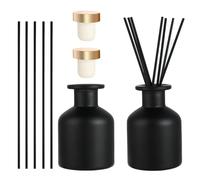 2 Flaconi per Diffusore - Flaconi in Vetro per Diffusore - Con 12 Bastoncini e Tappo - Per Profumazione d’Ambiente e Aromaterapia - Ideali per Casa, Ufficio, Ricambio Fai-da-te (Nero)