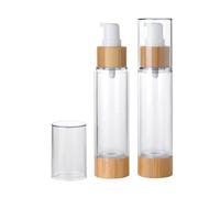 2 flaconi trasparenti da 50 ml, con pompa in bambù, vuoti, ricaricabili, per lozioni, cosmetici, fiale, emulsione sottovuoto, contenitori per liquidi da viaggio