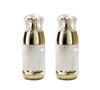 2 flaconi vuoti da 60 ml, rotondi, in plastica trasparente, con pompa dorata, dispenser per cosmetici, contenitori per sapone liquido da viaggio, per fondotinta, lozioni, oli essenziali