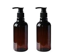 2 flaconi vuoti in plastica color ambra PET da 250 ml, con erogatore di pompa per lozione nera, riutilizzabili, per trucco, cosmetici, doccia, articoli da toeletta