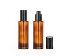 2 flaconi vuoti in vetro smerigliato ambrato da 100 ml, con erogatore a pompa, dispenser per trucco con tappo nero, per oli essenziali, fondotinta, crema e lozioni