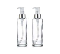 2 flaconi vuoti in vetro trasparente da 120 ml, con erogatore per lozioni e lozioni con testa a pompa argentata per rimuovere cosmetici, olio, shampoo, barattoli