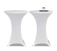 2 fodere elasticizzate per tavolo alto, diametro 60 cm, bianco, elasticizzato, con elastico, lavabile fino a 40 °C, per matrimoni, ricevimenti, sala da pranzo, soggiorno, protezione e decorazione