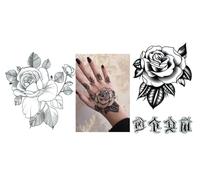 2 fogli Old School Tatuaggi tradizionali con rose, tatuaggio finto tatuaggio SKM002 010