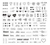 2 Fogli Tatuaggi Temporanei Cuore Donna, Semipermanenti Tatuaggi Finti Donna Scritte Amore Piccoli, Trasferelli Tattoos per Adulti, Lunga Durata 1-2 Settimane, A Base di Piante
