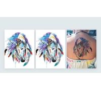 2 fogli temporanei a forma di cavallo, tatuaggio a cavallo con piume, TH230 x 2