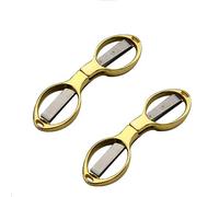 2 forbici pieghevoli piccole, in acciaio inox, a forma di occhiali, forbici di sicurezza pieghevoli con foro per portachiavi, per casa, scuola, ufficio, oro
