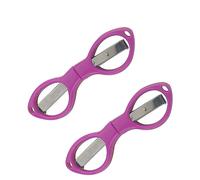 2 forbici pieghevoli piccole, in acciaio inox, a forma di occhiali, forbici di sicurezza pieghevoli con foro per portachiavi, per casa, scuola, ufficio, viola