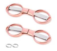 2 forbici pieghevoli, portatili, da viaggio, regalo per uomini, mini cesoie telescopiche a forma di occhiali, forbici in acciaio inox antiruggine, per pesca, cucito, casa, ufficio, oro rosa