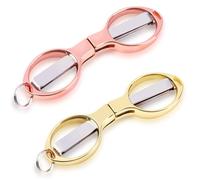 2 forbici pieghevoli, portatili, da viaggio, regalo per uomini, mini forbici telescopiche a forma di occhiali, in acciaio inossidabile, antiruggine, per pesca, cucito, casa, ufficio (oro rosa, oro)