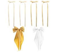 2 Forcine Con Fiocco Lungo In Raso E 2 Paia Di Fermagli Lunghi Per Anatra, Custodia Setosa, Stabile Da Indossare, Accessori Per Feste Per Donne E Ragazze (Giallo, Bianco).