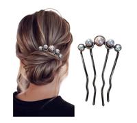 2 forcine per capelli coreane a forma di U con perle, per donne, eleganti forcine in metallo, stile vintage, strumenti per lo styling dei capelli, idea regalo (B-nero)